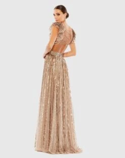 Sequined Cut Out Ruffled Cap Sleeve Lace Up Gown -Fashion Dress Shop 5568 COP 2 WS