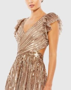 Sequined Cut Out Ruffled Cap Sleeve Lace Up Gown -Fashion Dress Shop 5568 COP 3 WS