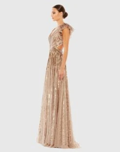 Sequined Cut Out Ruffled Cap Sleeve Lace Up Gown -Fashion Dress Shop 5568 COP 4 WS1