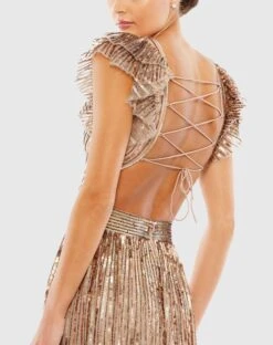 Sequined Cut Out Ruffled Cap Sleeve Lace Up Gown -Fashion Dress Shop 5568 COP 4 WS2