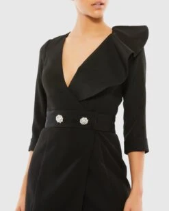 Ruffled Faux Tuxedo Mini Dress -Fashion Dress Shop 55692 Black CL