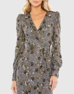 Long Sleeve V Neck Midi Dress -Fashion Dress Shop 5571 Charcoal CL