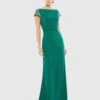 Beaded Cap Sleeve Bateau Column Dress