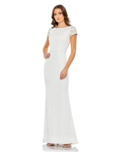 Beaded Cap Sleeve Bateau Column Dress 9 Beaded Cap Sleeve Bateau Column Dress -Fashion Dress Shop 55718 White AB 2 scaled
