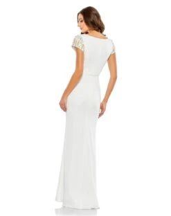Beaded Cap Sleeve Bateau Column Dress 10 Beaded Cap Sleeve Bateau Column Dress -Fashion Dress Shop 55718 White BK 3 scaled