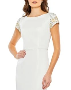 Beaded Cap Sleeve Bateau Column Dress 11 Beaded Cap Sleeve Bateau Column Dress -Fashion Dress Shop 55718 White CL scaled