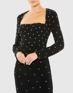 Allover Rhinestone Long Sleeve Dress -Fashion Dress Shop 55792 Black CL