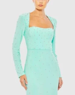 Allover Rhinestone Long Sleeve Dress -Fashion Dress Shop 55792 Mint CL
