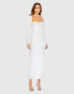 Allover Rhinestone Long Sleeve Dress -Fashion Dress Shop 55792 White AB scaled