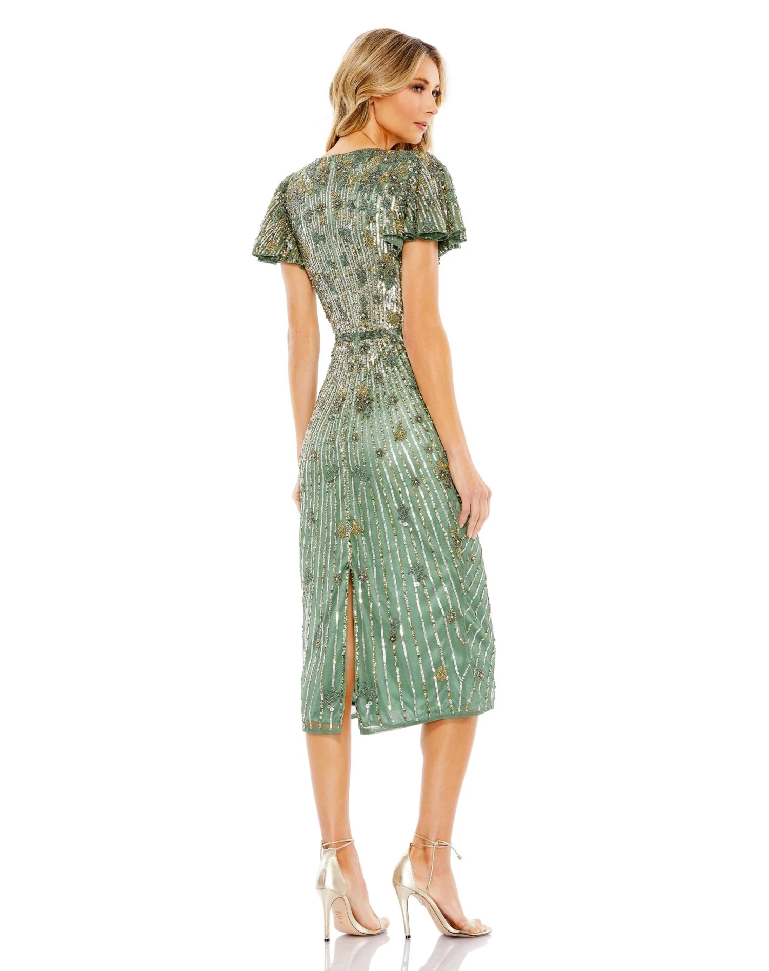 Embellished Faux Wrap Flutter Sleeve Dress 2 Embellished Faux Wrap Flutter Sleeve Dress - Image 2