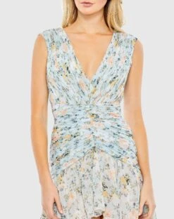 Floral Print Ruched Cap Sleeve High Low Gown -Fashion Dress Shop 55826 BLM 3 WS scaled