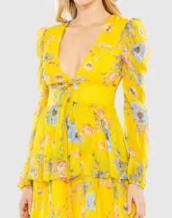 Floral Print Puff Sleeve Ruffled Mini Dress -Fashion Dress Shop 55838 YellowMulti CL scaled