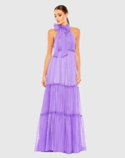 Ruched Tiered High Neck Bow A Line Gown -Fashion Dress Shop 55848 Orchid AB scaled