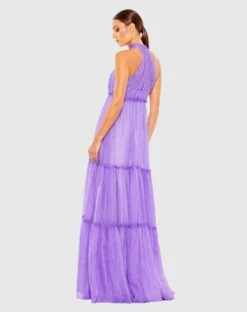 Ruched Tiered High Neck Bow A Line Gown -Fashion Dress Shop 55848 Orchid BK scaled