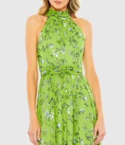 Floral Print Halter Neck A Line Dress -Fashion Dress Shop 55854 SageMulti CL
