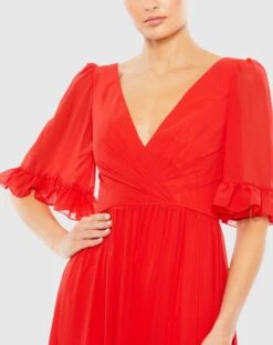 Faux Wrap Ruffle Trim A Line Gown -Fashion Dress Shop 55867 Red CL scaled