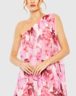 Floral Print One-Shoulder Mini Dress -Fashion Dress Shop 55875 PinkMulti CL scaled