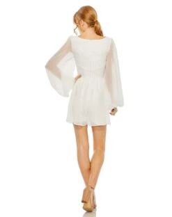 Puff Sleeve Romper | Sample | Sz. 2 -Fashion Dress Shop 55899 White BK scaled