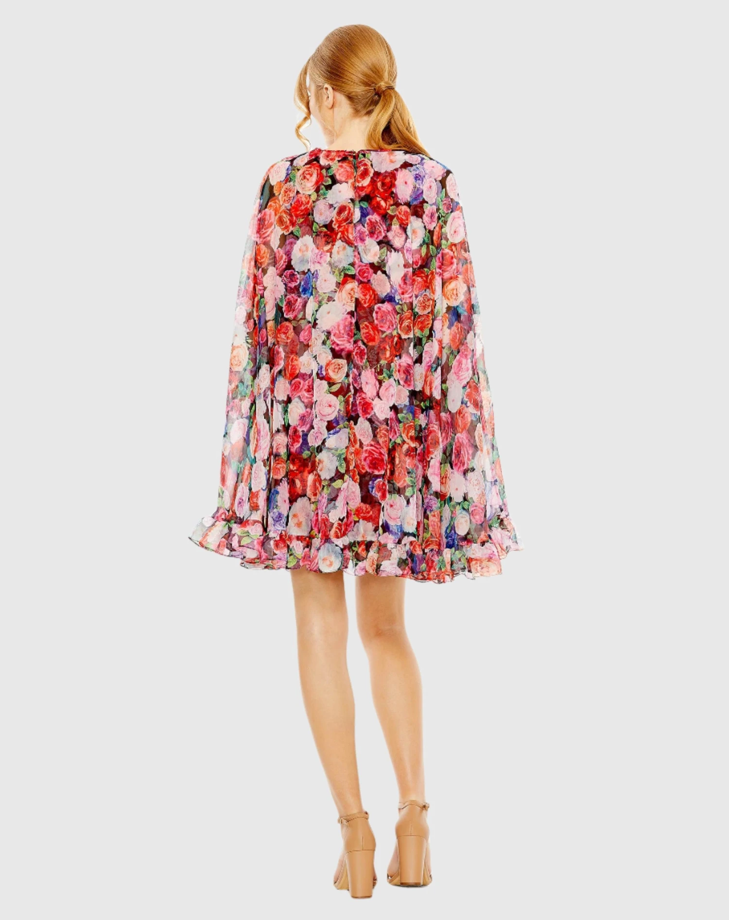 Floral Printed Cape Mini Dress 2 Floral Printed Cape Mini Dress - Image 2