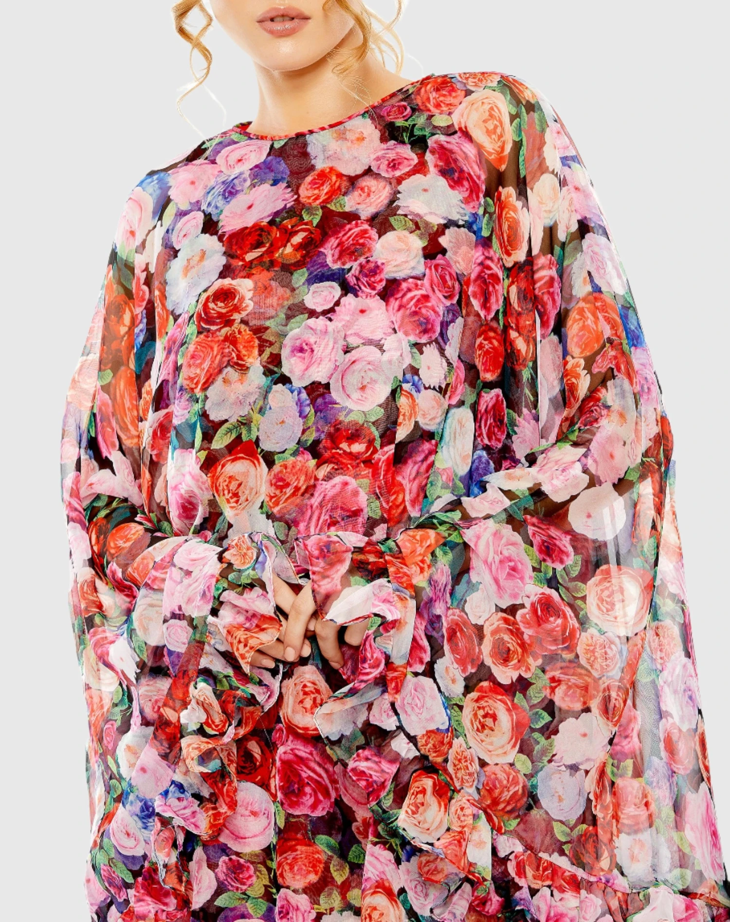 Floral Printed Cape Mini Dress 3 Floral Printed Cape Mini Dress - Image 3