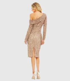 Long Sleeve Sequin Off The Shoulder Midi Dress -Fashion Dress Shop 5595 Copper BK