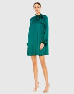 Soft Tie High Neck Pull Sleeve Shirt Dress -Fashion Dress Shop 55968 EME Default 1 WS