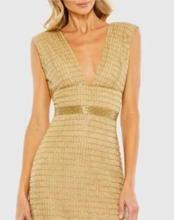 Beaded Cap Sleeve V Neck Column Gown -Fashion Dress Shop 5625 Gold CL scaled