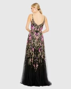 V Neck Floral Embellished Spaghetti Strap Gown -Fashion Dress Shop 5671 BlackMulti BK scaled