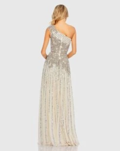 Beaded Embellished One Shoulder A Line Gown -Fashion Dress Shop 5679 SilverNude BK