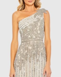 Beaded Embellished One Shoulder A Line Gown -Fashion Dress Shop 5679 SilverNude CL