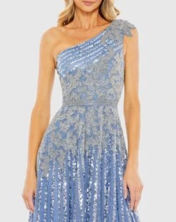 Beaded Embellished One Shoulder A Line Gown -Fashion Dress Shop 5679 SlateBlue CL