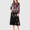 Sequined Floral High Neck Puff Sleeve Cocktail Dress