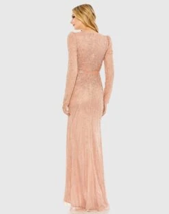 Sequined Wrap Over Long Sleeve Gown -Fashion Dress Shop 5715 ROS 2 WS