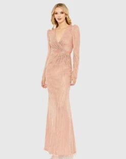 Sequined Wrap Over Long Sleeve Gown -Fashion Dress Shop 5715 ROS Default 1 WS