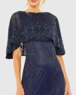 High Neck Column Gown With Embellished Cape -Fashion Dress Shop 5797 Midnight CL