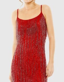 Scoop Neck Embellished Beaded Fringe Dress -Fashion Dress Shop 5935 Red CL