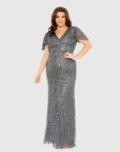 Flutter Sleeeve Embellished Gown