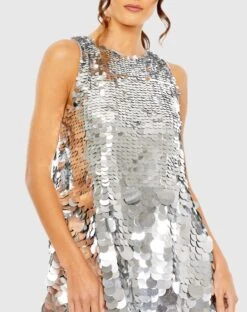Sleeveless Disc Sequin Trapeze Mini Dress -Fashion Dress Shop 5961 Silver CL scaled
