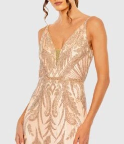 V Neck Sequin Embellished Gown 5 V Neck Sequin Embellished Gown -Fashion Dress Shop 6015 Apricot CL