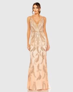 V Neck Sequin Embellished Gown