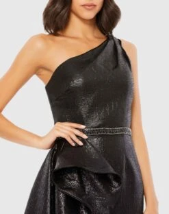 One Shoulder Metallic Ruffled Evening Gown -Fashion Dress Shop 66975 Black CL