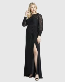 Sequin Lace Black Evening Gown
