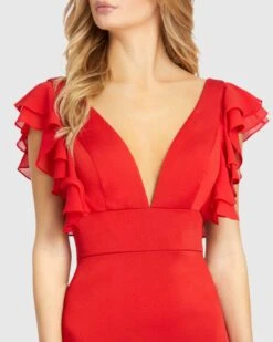 Ruffle Sleeve Fitted Mini Dress -Fashion Dress Shop 67458 Red CL