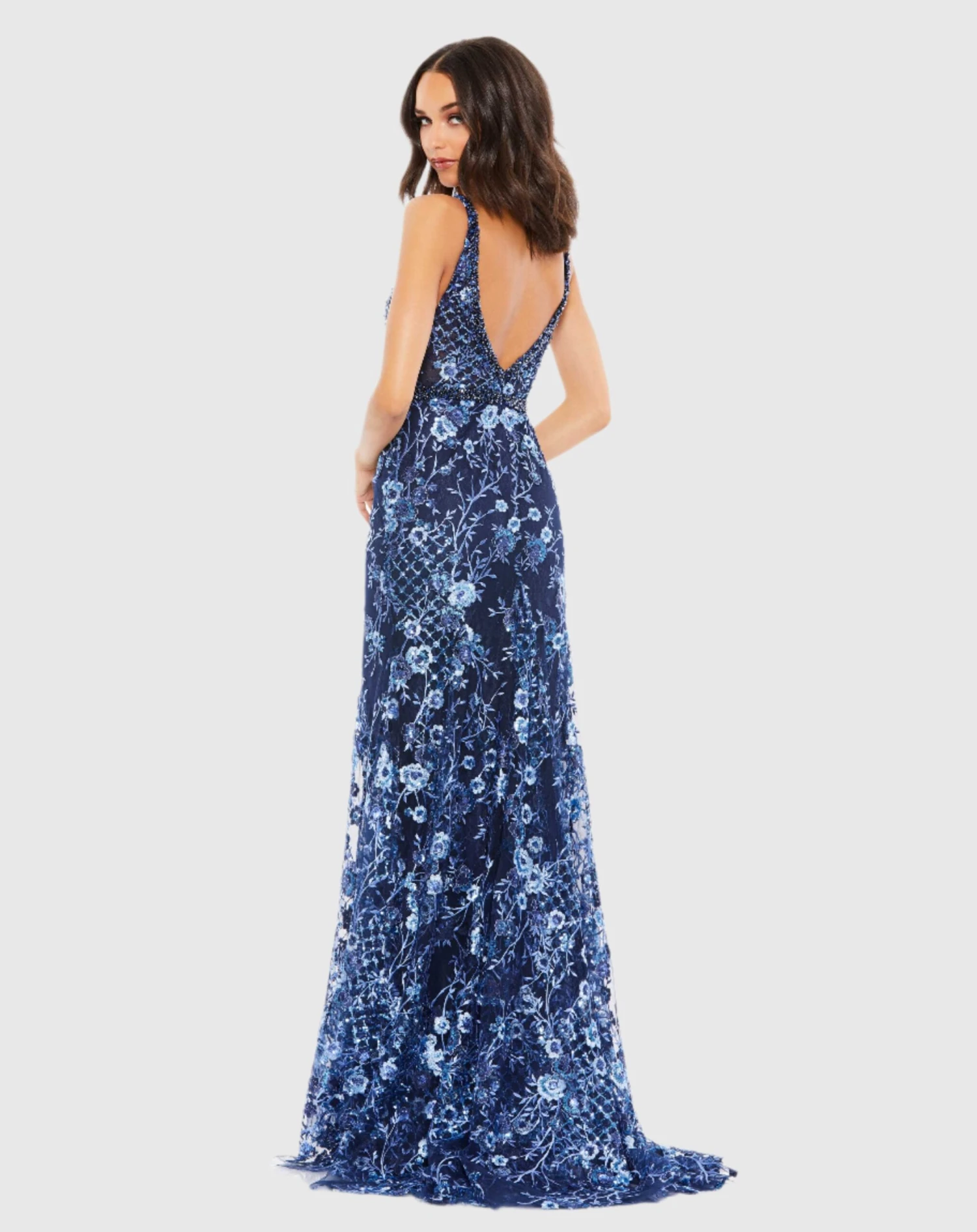 Floral Embellished Sleeveless Plunge Neck Gown 5 Floral Embellished Sleeveless Plunge Neck Gown - Image 5