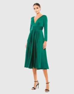 Plunge Neck Satin A-Line Dress