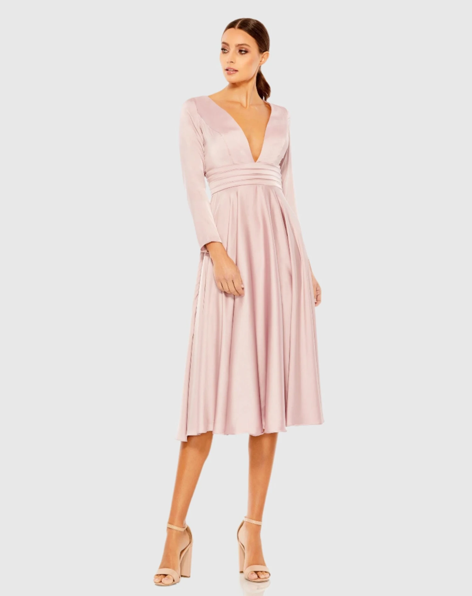 Plunge Neck Satin A-Line Dress 5 Plunge Neck Satin A-Line Dress - Image 5