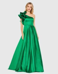 Satin Ruffle Sleeve Ball Gown -Fashion Dress Shop 67582 EmeraldGreen AB scaled