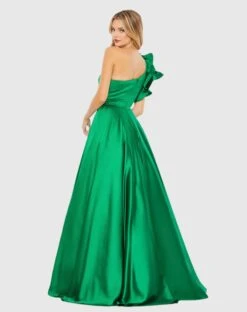 Satin Ruffle Sleeve Ball Gown -Fashion Dress Shop 67582 EmeraldGreen BK scaled