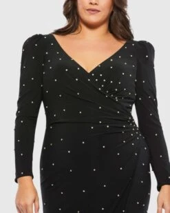 Rhinestone Embellished Faux Wrap Jersey Dress (Plus) -Fashion Dress Shop 67731 Black CL scaled
