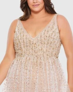 Beaded Sleeveless V Neck Sheer Overlay Romper (Plus) -Fashion Dress Shop 67742 NudeGold CL scaled